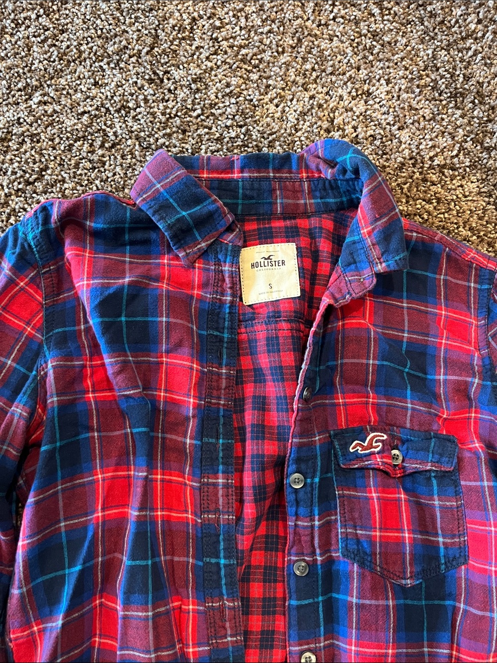Hollister Red, Blue and Navy Plaid Button-Down Shirt